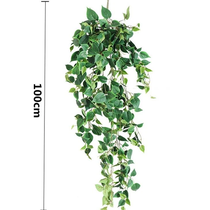 Faux green leaves hanging plants